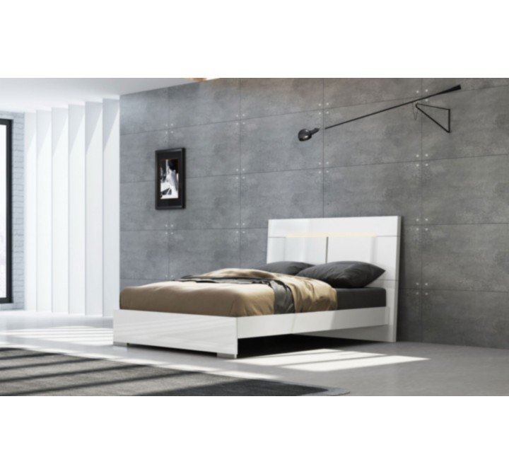 Whiteline Modern Living Kimberly Bed Queen High Gloss White with Led Light And Stainless Steel Legs - Lifestyle