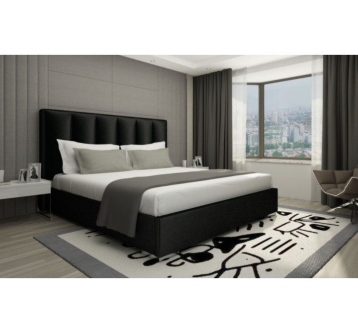 Whiteline Modern Living Velvet Bed Queen in Black Upholstered Headboard - Lifestyle