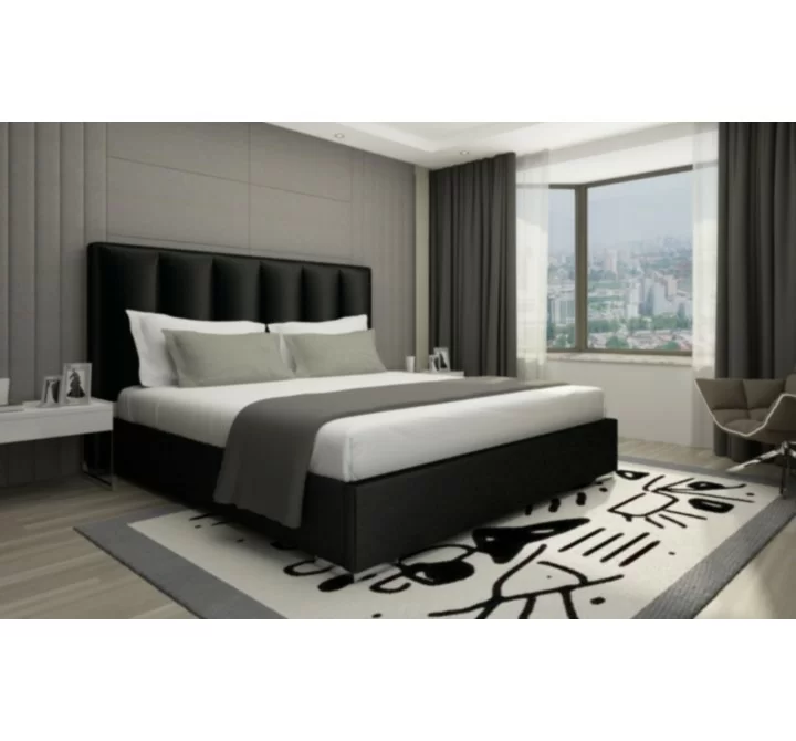 Whiteline Modern Living Velvet Bed Queen in Black Upholstered Headboard - Lifestyle
