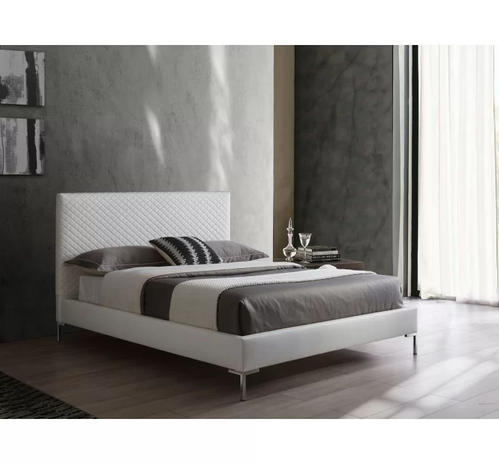 Whiteline Modern Living Liz Queen Bed In Fully Upholstered White - Lifestyle