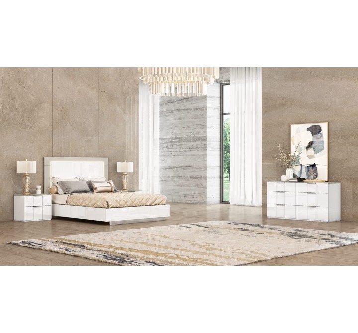 Whiteline Modern Living Daisy Bed Queen In High Gloss White Frame With Back of Headboard in Matte Taupe Lacquer - Lifestyle 3