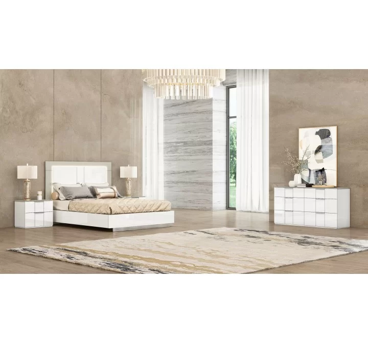 Whiteline Modern Living Daisy Bed Queen In High Gloss White Frame With Back of Headboard in Matte Taupe Lacquer - Lifestyle 3