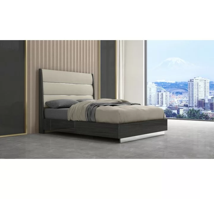 Whiteline Modern Living Pino Bed Queen In High Gloss Dark Grey Angley And Stainless Steel Legs - Lifestyle