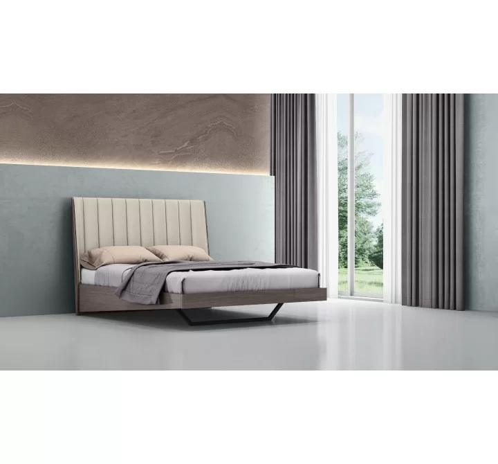 Whiteline Modern Living Berlin Bed Queen In High Gloss Chestnut Grey And Black Metal Base - Lifetyle Close-up
