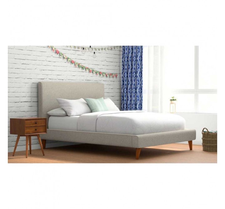 Britney Standard King Upholstered Platform Bed in Light Grey Linen - Lifestyle