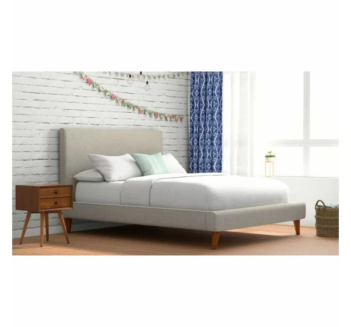 Britney Standard King Upholstered Platform Bed in Light Grey Linen - Lifestyle