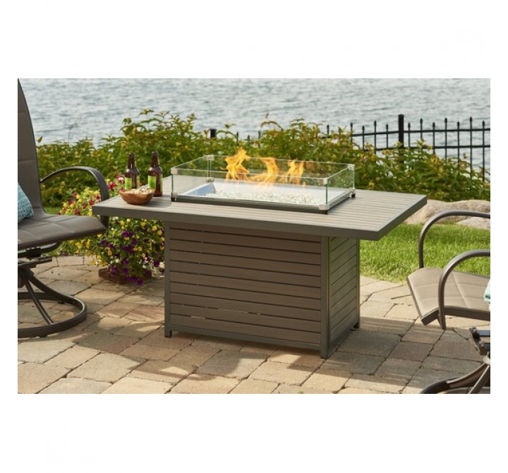 Outdoor Greatroom Company Brooks Fire Table W/Taupe Composite Top&Base/1224 Burner - Lifestyle