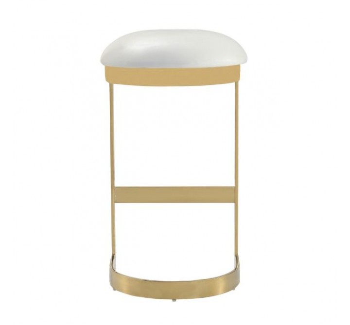 Manhattan Comfort Aura 28.54 in. White and Polished Brass Stainless Steel Bar Stool Front