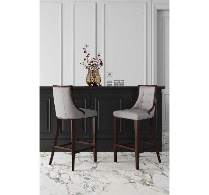 Manhattan Comfort Fifth Avenue Faux Leather Barstool in Light Grey Set