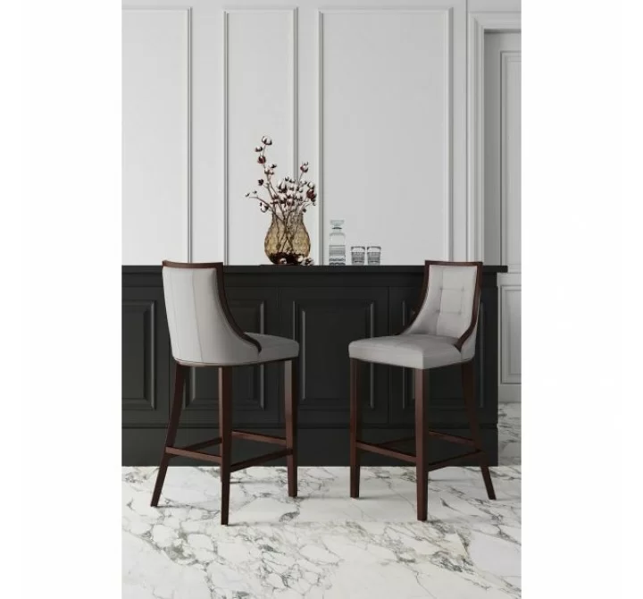 Manhattan Comfort Fifth Avenue Faux Leather Barstool in Light Grey Set