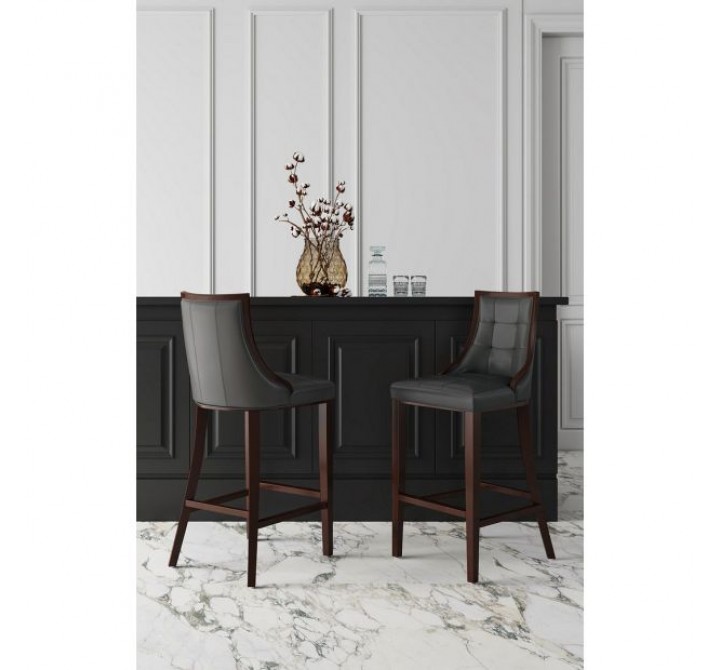 Manhattan Comfort Fifth Avenue Faux Leather Barstool in Pebble Grey Set