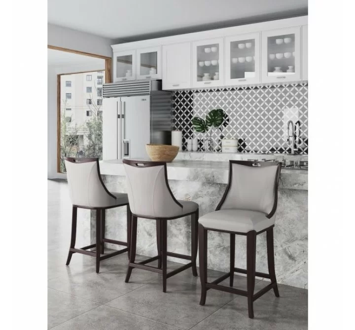 Manhattan Comfort Emperor Faux Leather Barstool in Light Grey Set