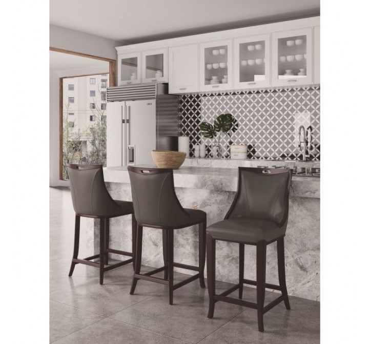 Manhattan Comfort Emperor Faux Leather Barstool in Pebble Grey Set