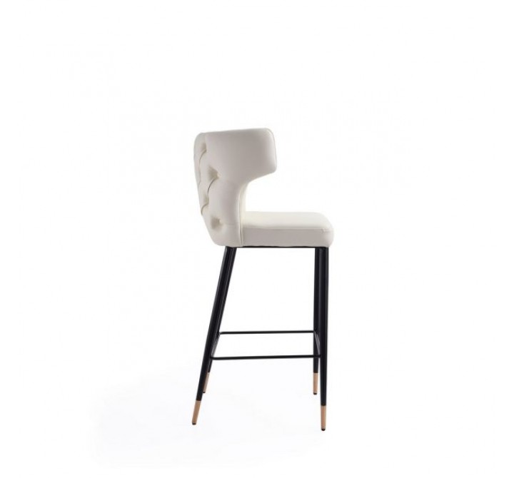 Manhattan Comfort Holguin 41.34 in. Cream, Black and Gold Wooden Barstool Side