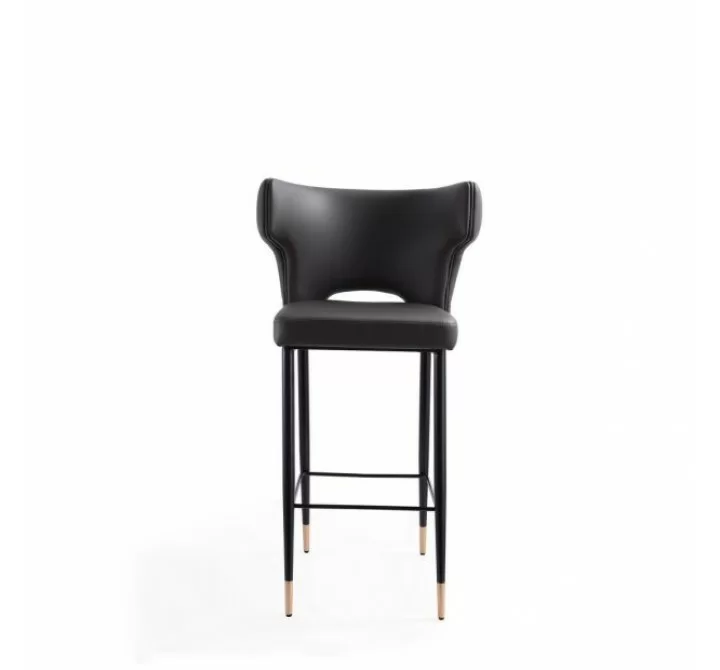 Manhattan Comfort Holguin 41.34 in. Grey, Black and Gold Wooden Barstool Front