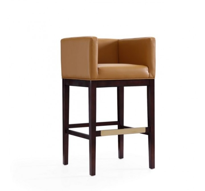 Manhattan Comfort Kingsley 38 in. Camel and Dark Walnut Beech Wood Barstool