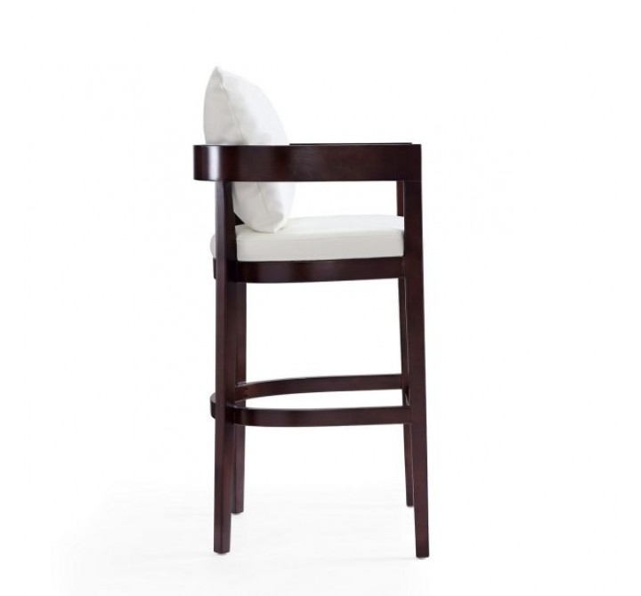 Manhattan Comfort Ritz 38 in. Ivory and Dark Walnut Beech Wood Barstool Side
