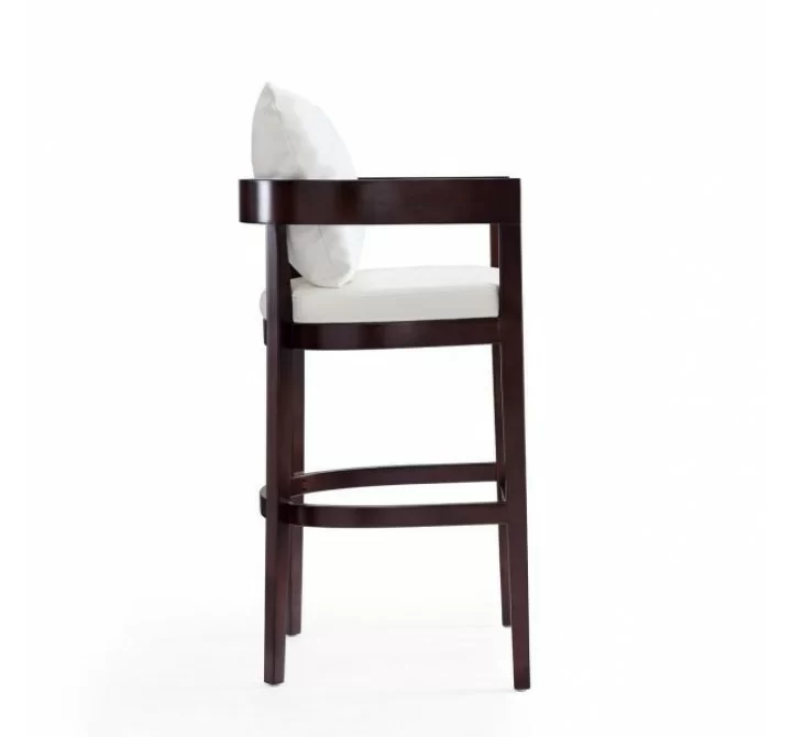 Manhattan Comfort Ritz 38 in. Ivory and Dark Walnut Beech Wood Barstool Side