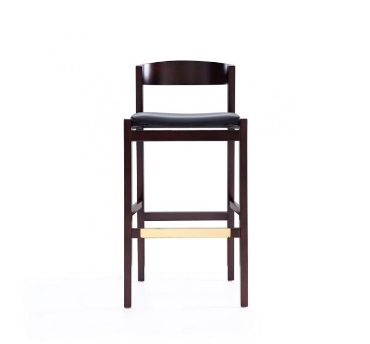 Manhattan Comfort Klismos 40.75 in. Black and Dark Walnut Beech Wood Barstool Front