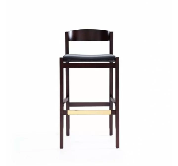 Manhattan Comfort Klismos 40.75 in. Black and Dark Walnut Beech Wood Barstool Front
