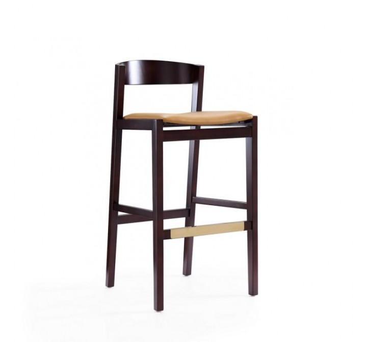 Manhattan Comfort Klismos 40.75 in. Camel and Dark Walnut Beech Wood Barstool 