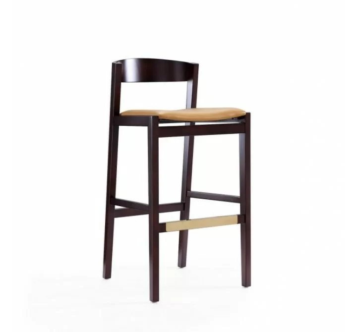 Manhattan Comfort Klismos 40.75 in. Camel and Dark Walnut Beech Wood Barstool 