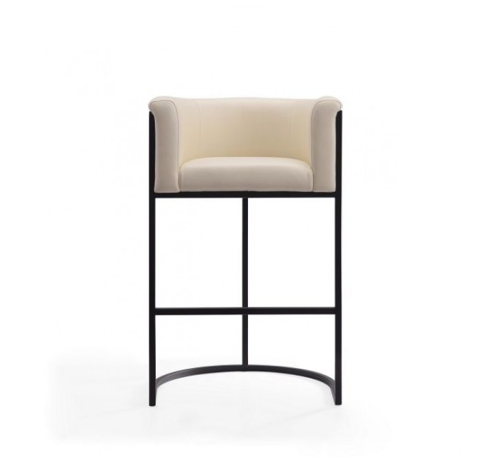 Manhattan Comfort Cosmopolitan 37.8 in. Cream and Black Metal Barstool Front 