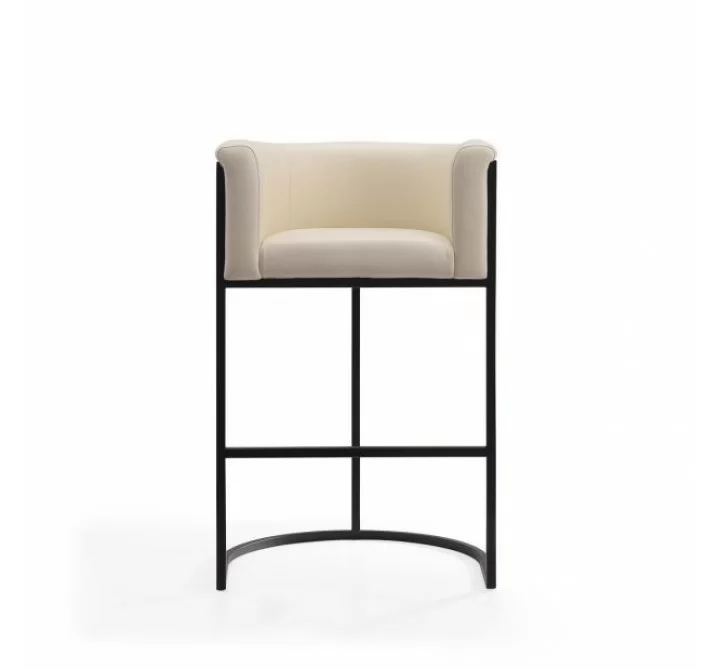Manhattan Comfort Cosmopolitan 37.8 in. Cream and Black Metal Barstool Front 