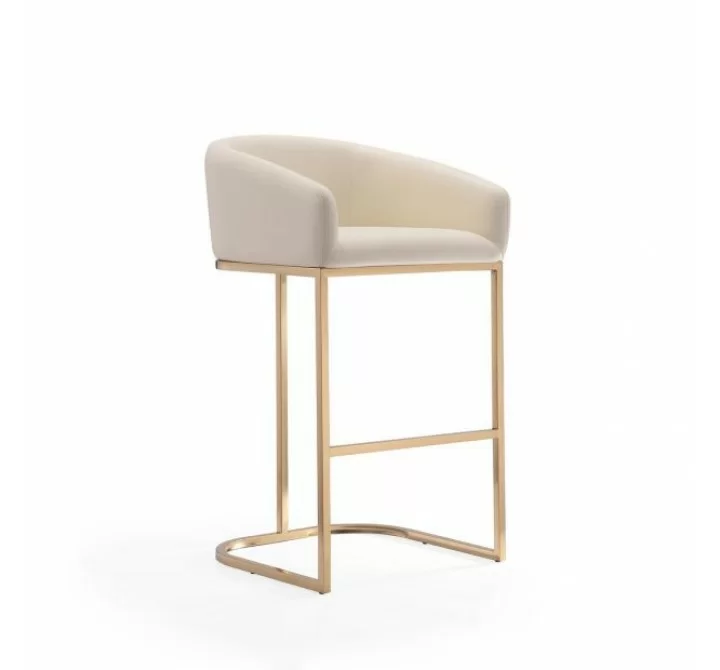 Manhattan Comfort Louvre 40 in. Cream and Titanium Gold Stainless Steel Barstool Side