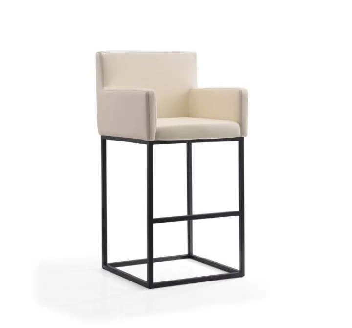 Manhattan Comfort Ambassador 42 in. Cream and Black Metal Barstool Front Angle