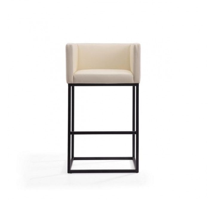 Manhattan Comfort Embassy 38 in. Cream and Black Metal Barstool Front