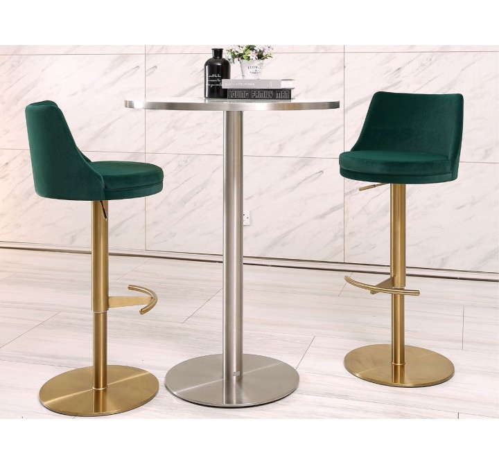 Carter Barstool With Adjustable Height And Swivel in Green Velvet Seat in Gold Base - Lifestyle 2