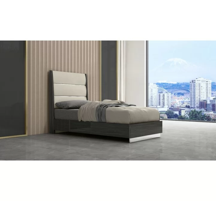 Whiteline Modern Living Pino Bed Twin In High Gloss Dark Grey Angley - Lifestyle