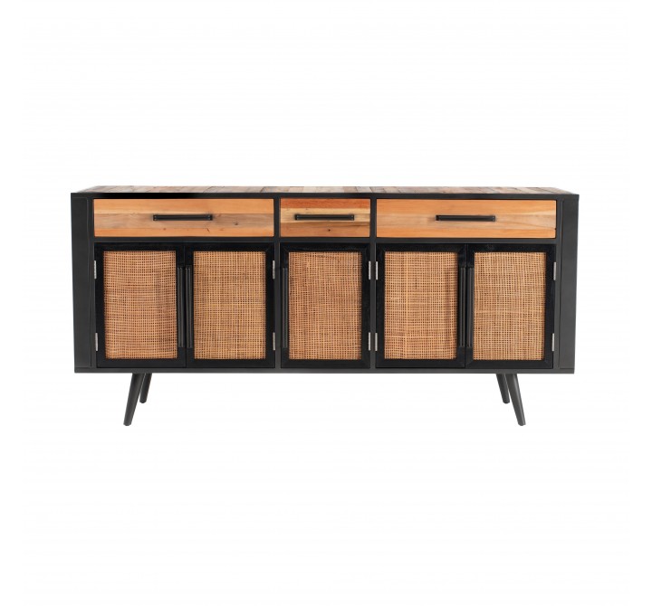 Nova Solo Nordic Rattan Boat Wood & Iron Buffet - 5 Doors, 3 Drawers - Front Angle