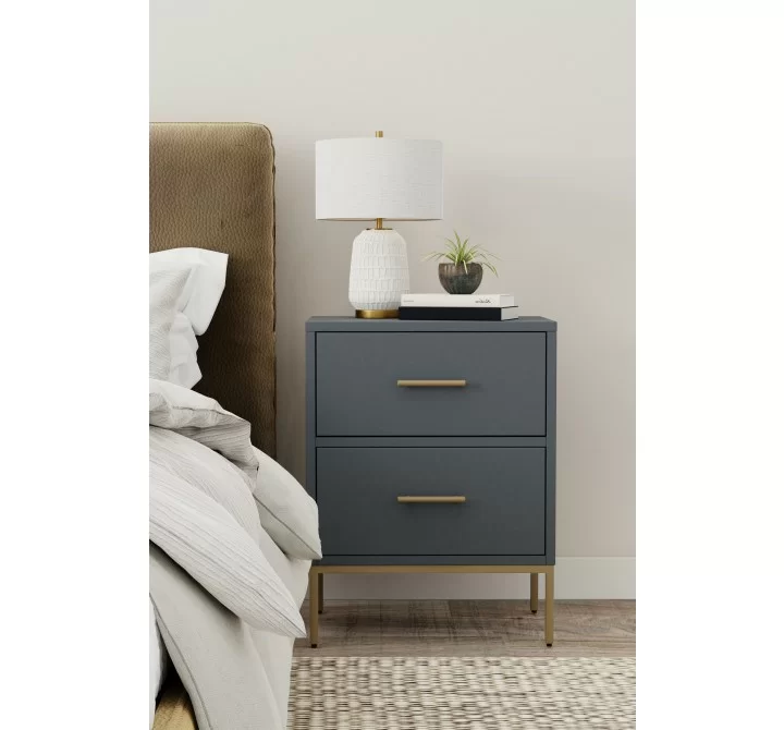 Alpine Furniture Madelyn Two Drawer Nightstand, Slate Gray - Lifestyle