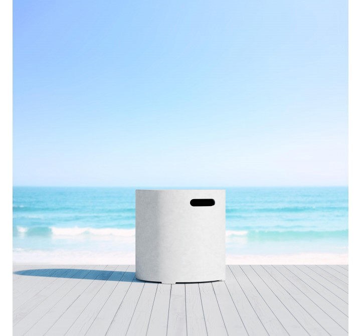 Azzurro Living Cabo Tank Cover Side Table With White Rock Concrete Frame And White Rock Concrete - Lifestyle