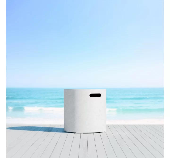 Azzurro Living Cabo Tank Cover Side Table With White Rock Concrete Frame And White Rock Concrete - Lifestyle
