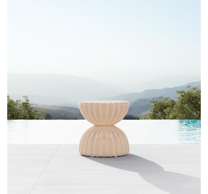 Azzurro Living Cabo Side Table With Natural Aluminum Frame And Almond And All-Weather Wicker - Lifestyle