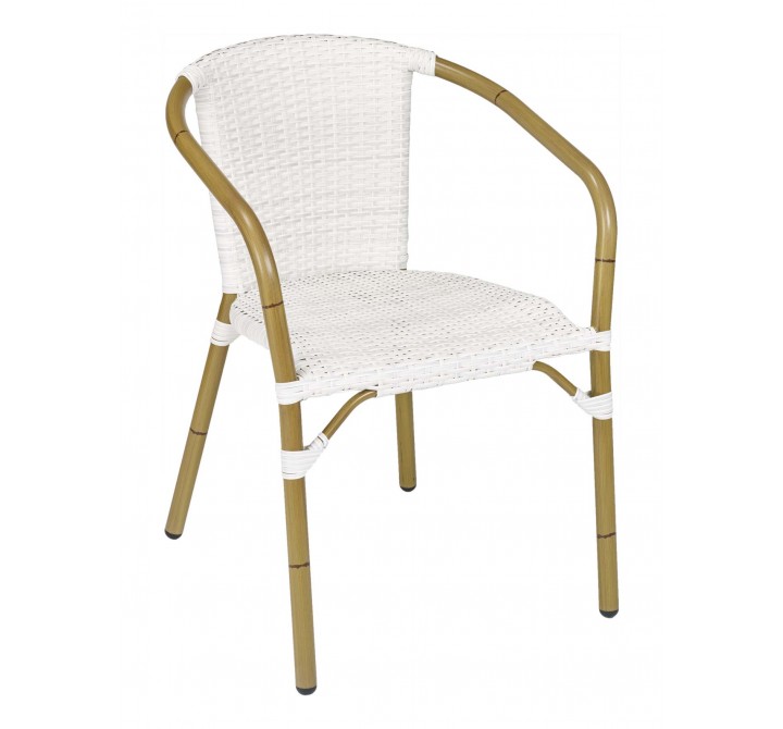 Hand Painted Aluminum Arm Chair W/ PE Weave And Binding Back And Seat - CAFE A - White Wash