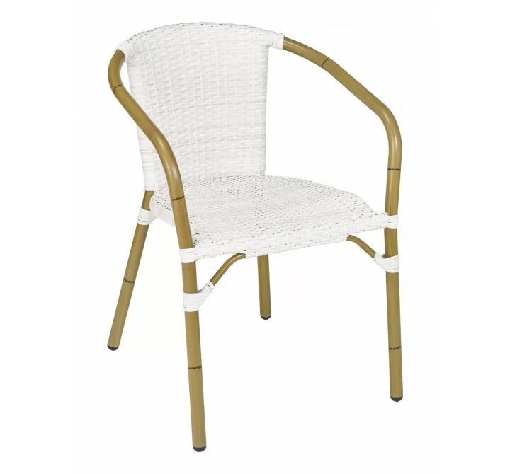 Hand Painted Aluminum Arm Chair W/ PE Weave And Binding Back And Seat - CAFE A - White Wash