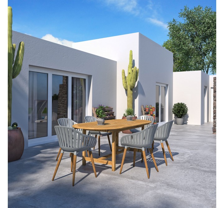 International Home Miami Amazonia 7-Piece Oval Extendable Patio Dining Set - Lifestyle