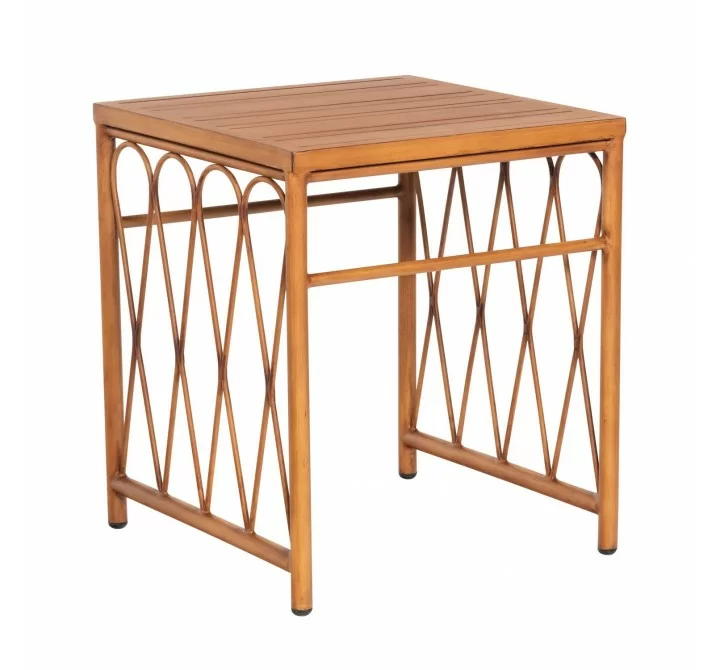 Woodard Cane Side Table with Slatted Top - Angled