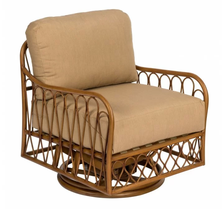 Woodard Cane Swivel Rocking Lounge Chair - Angled