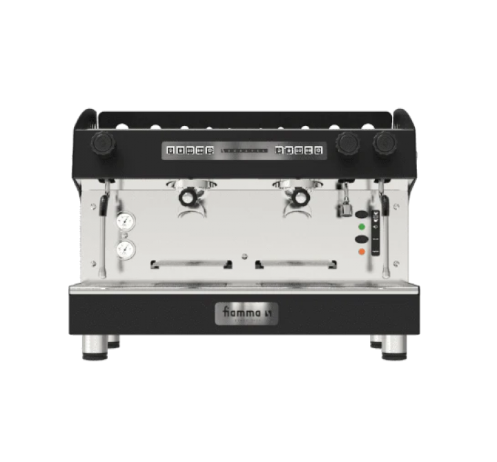 La Pavoni Fiamma "Caravel" 2 Group Direct Water Line Espresso Machine In Black  - Front