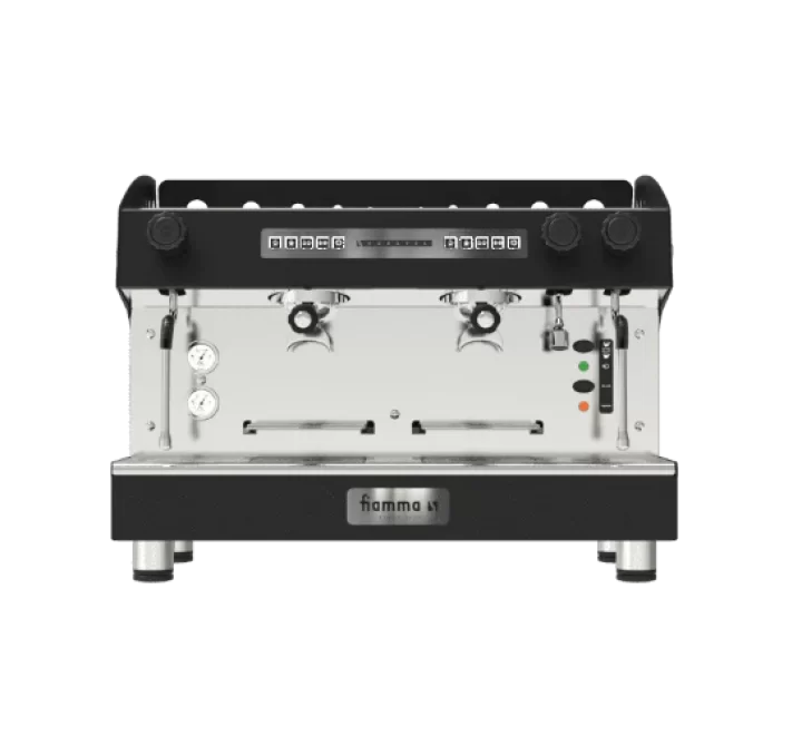 La Pavoni Fiamma "Caravel" 2 Group Direct Water Line Espresso Machine In Black  - Front