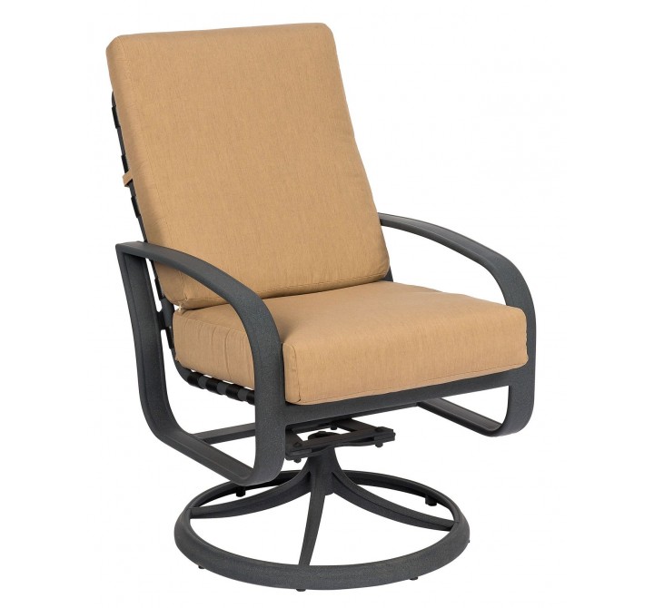 Woodard Cayman Isle Cushion Swivel Rocking Dining Armchair - Angled