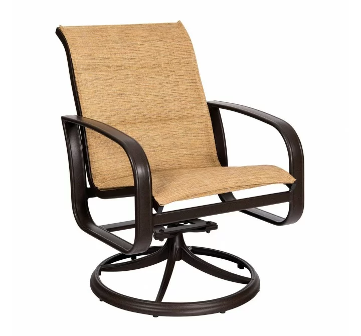 Woodard Cayman Isle Padded Sling Swivel Rocking Dining Armchair - Angled