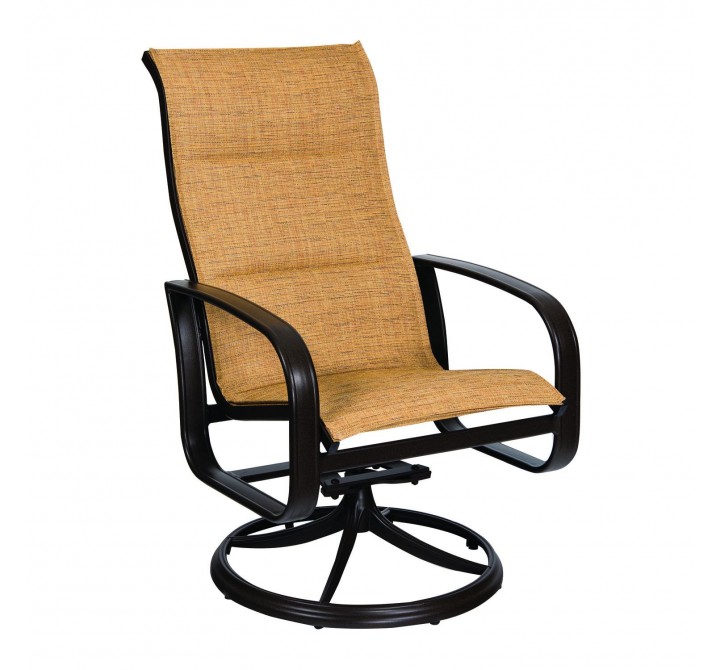 Woodard Cayman Isle Padded Sling High Back Swivel Rocking Dining Armchair - Angled