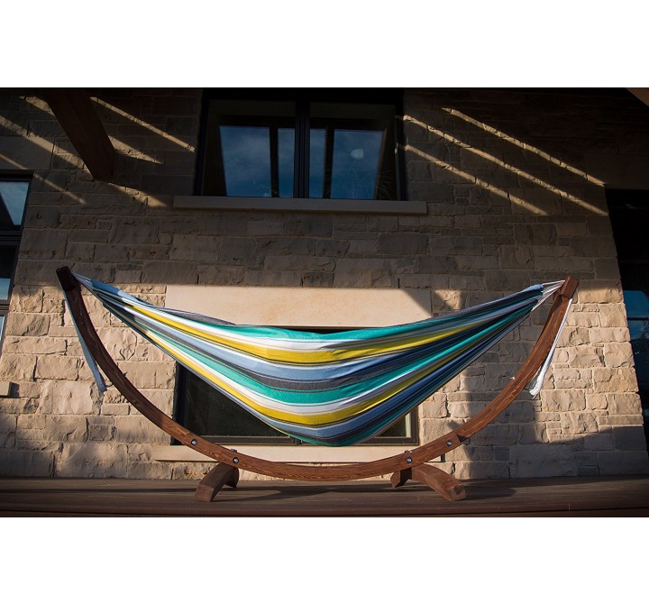 Double Cotton Hammock with Solid Pine Arc Stand - Cayo Reef