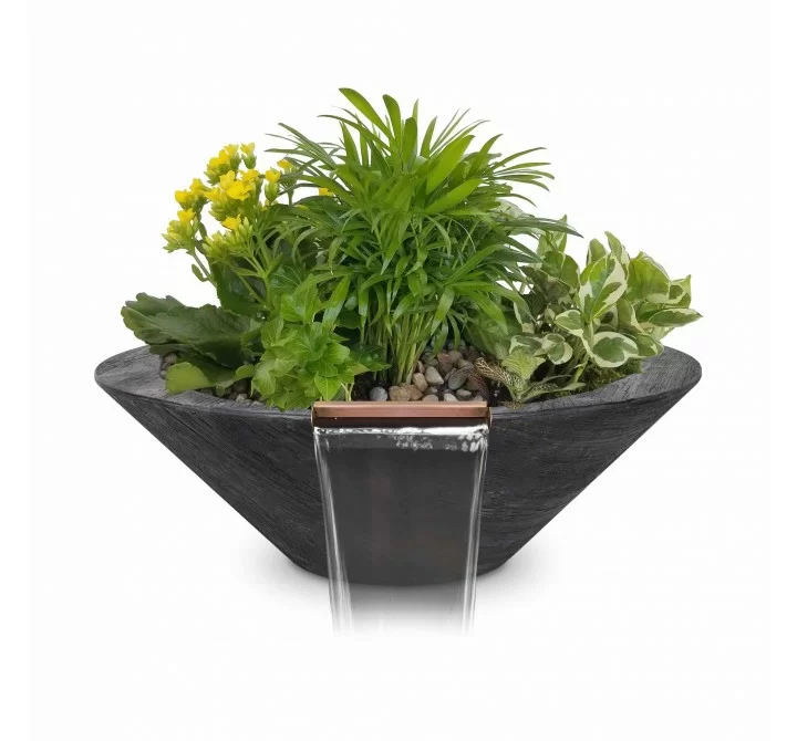 The Outdoor Plus Cazo Wood Grain Planter & Water Bowl Ebony